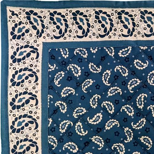 Quilted Blue Cotton placemat 15"x19", Volutes pattern