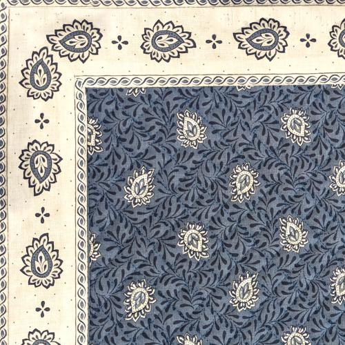 French quilted table runner "Lotus" Blue 18x59 inch