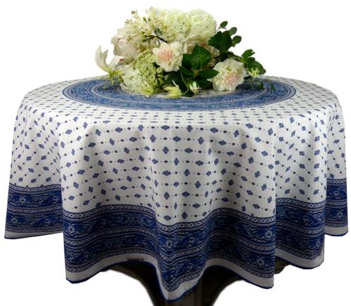 Round Cotton Coated Tablecloth White "Calissons" pattern