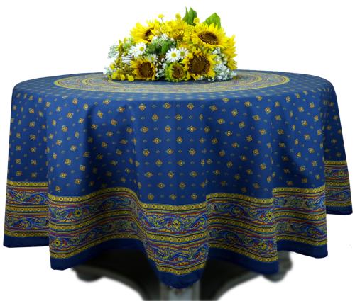 Round Cotton Provencal Tablecloth Blue "Calissons"