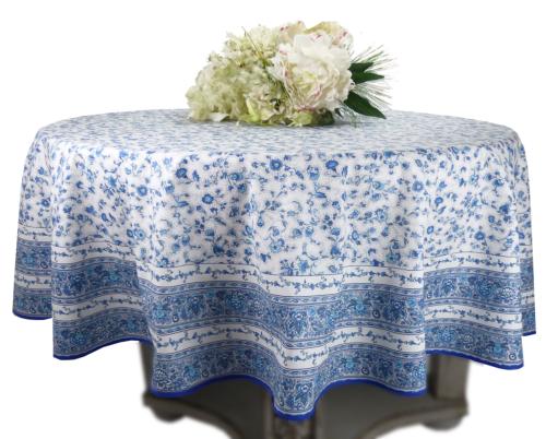 Round Cotton Coated Tablecloth White "Country" pattern
