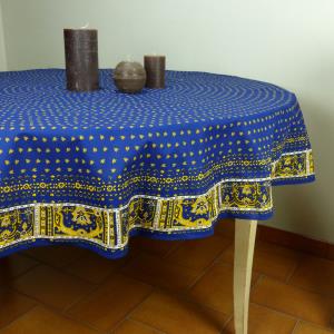 Round Cotton Tablecloth Blue "Bees"